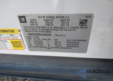 2016 Chevrolet Traverse 1Lt from USA, damaged, VIN 1GNKVGKD6GJ245738